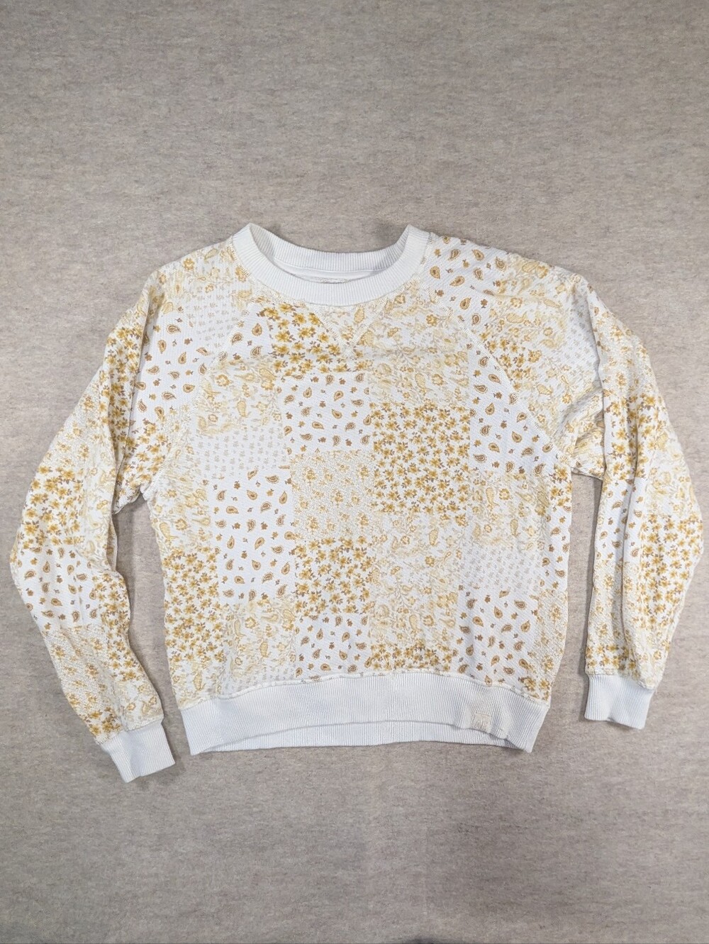 AE Soft Yellow White Brown Patchwork Lightweight Sweatshirt Country Oversized XS